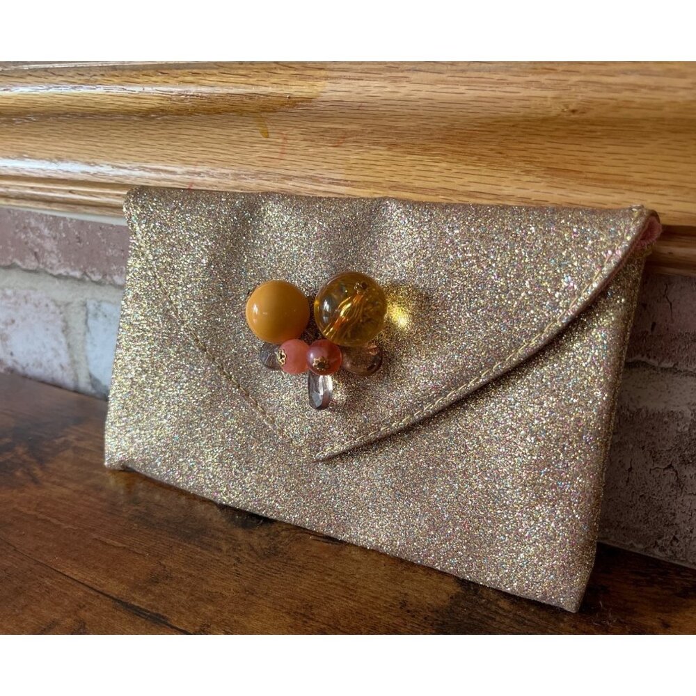 Vintage Miss Albright Clutch Evening Bag Beaded Floral Accent & Pink Lining